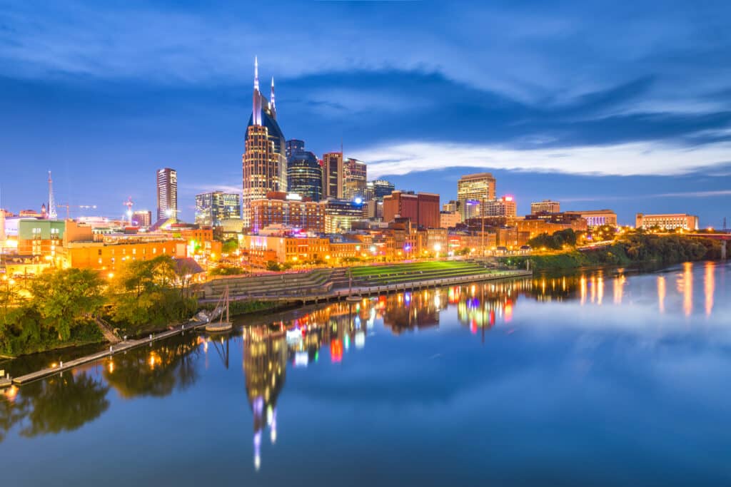 Perfect Professional Floors in Tennessee Nashville, Tennessee, USA skyline on the Cumberland River at night. Floors in Tennessee